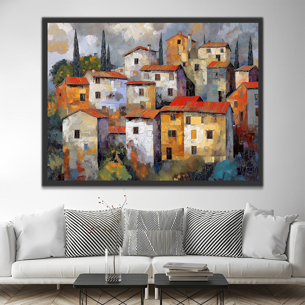 Casas Coloridas de Pueblo en la Montaña Pintar por Números