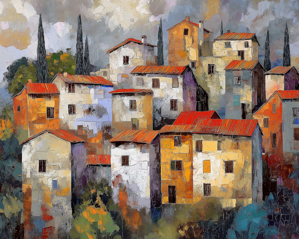 Casas Coloridas de Pueblo en la Montaña Pintar por Números