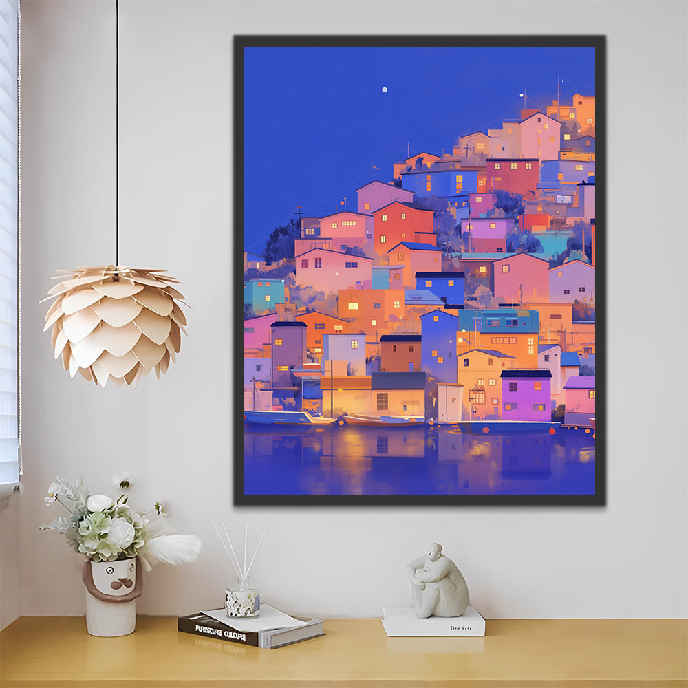 Casas Coloridas en la Costa Pintar por Números