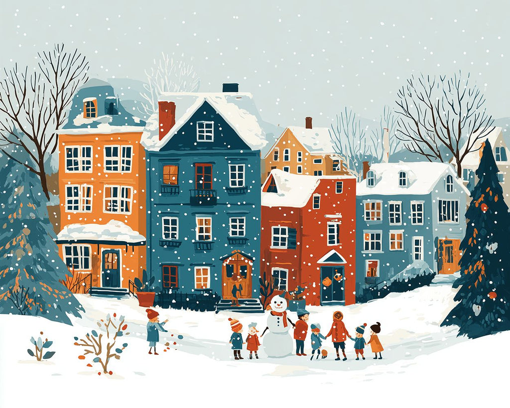 Casas Coloridas en la Nieve en Navidad Pintar por Números