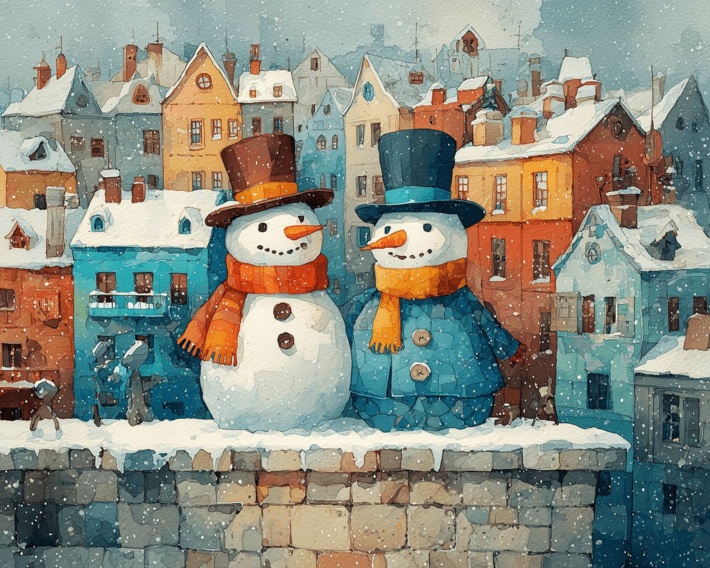 Casas de Navidad Coloridas y Muñecos de Nieve Pintar por Números