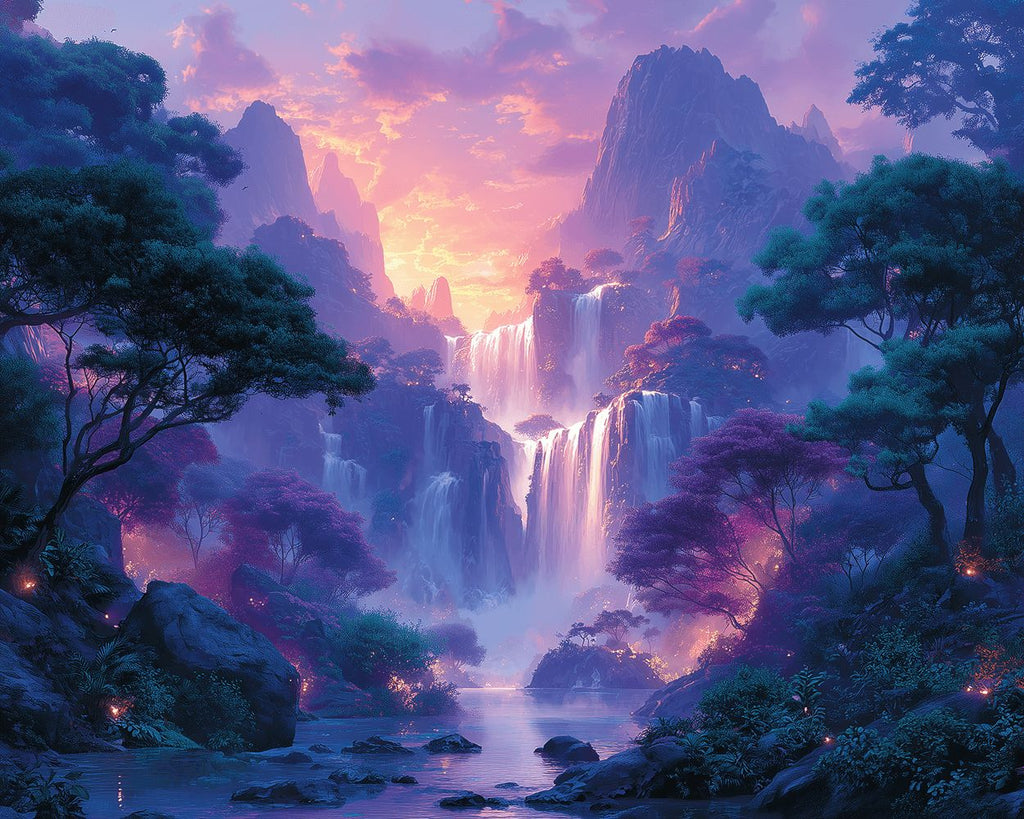 Cascada en Montañas Moradas Pintar por Números
