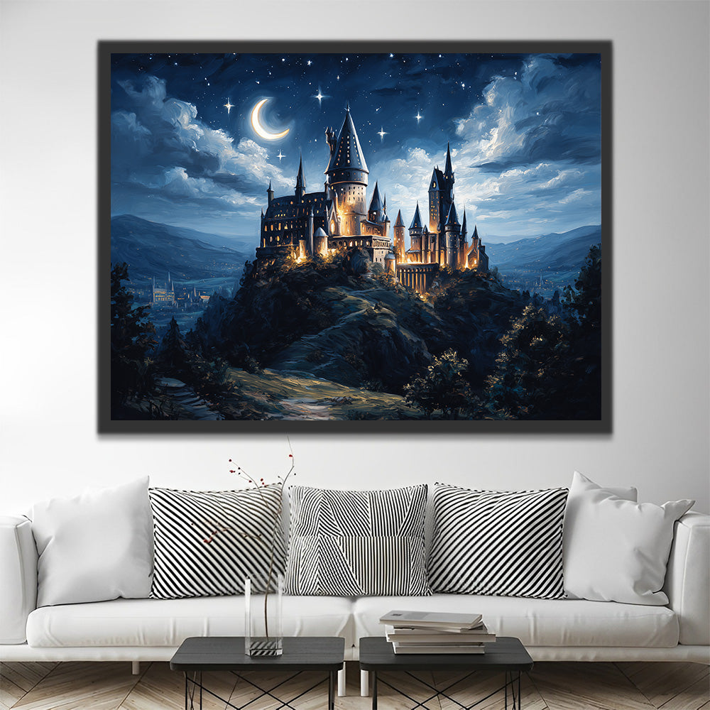 Castillo en Montañas bajo Estrellas Pintar por Números
