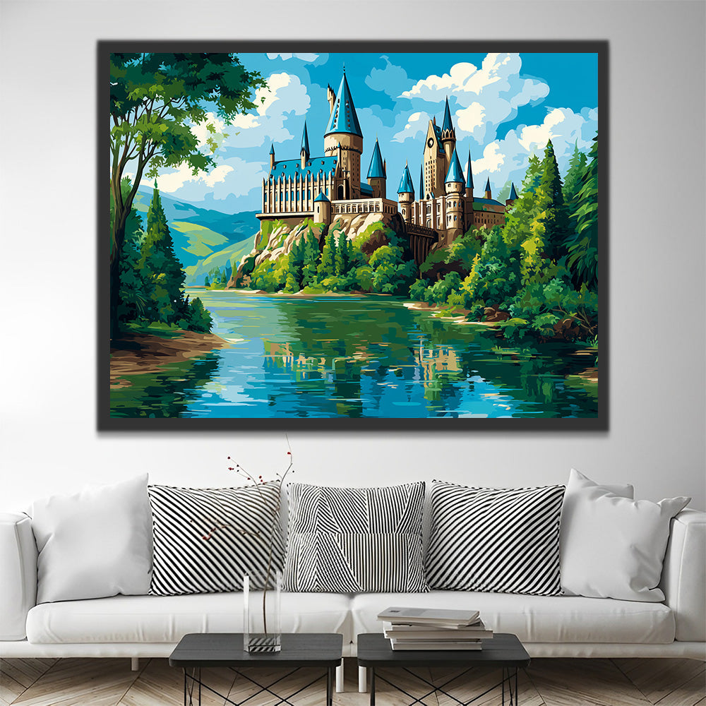 Castillo Junto al Río con Plantas Verdes en Verano Pintar por Números