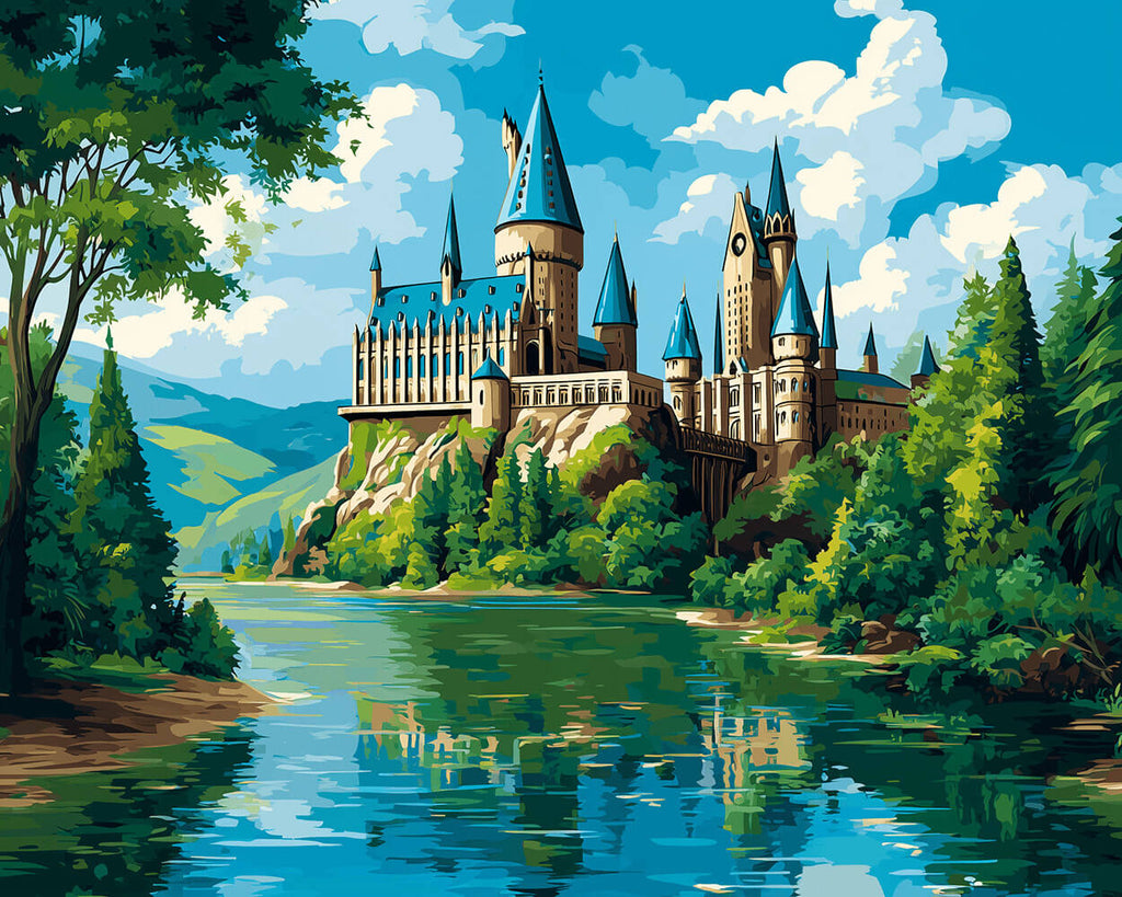 Castillo Junto al Río con Plantas Verdes en Verano Pintar por Números