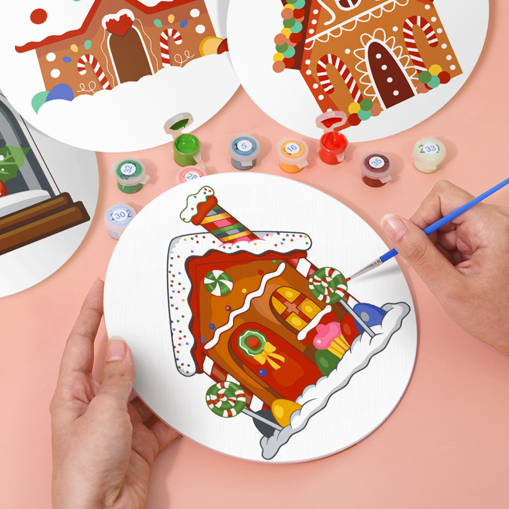Castillo Navideño de Dibujos Animados 4 Salvamanteles Pintar por Números