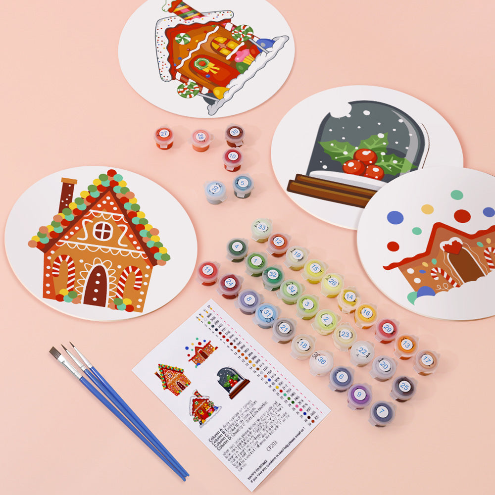 Castillo Navideño de Dibujos Animados 4 Salvamanteles Pintar por Números