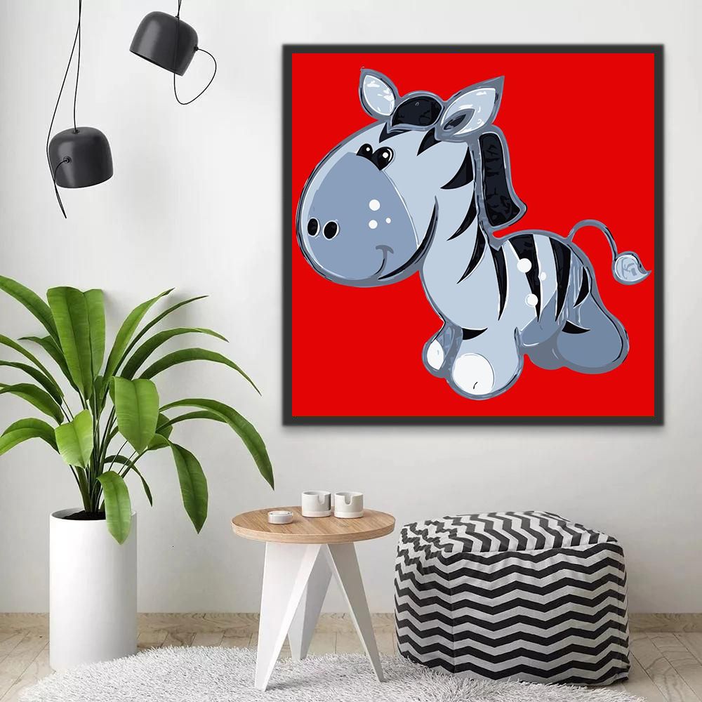 Cebra Linda del Bebé en el Fondo Rojo Pintar por Números Niños