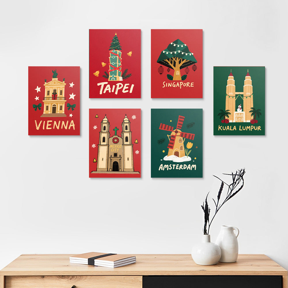 Celebración de Navidad en Lugares Conocidos Mundiales 6 Partes Mini Pintar por Números