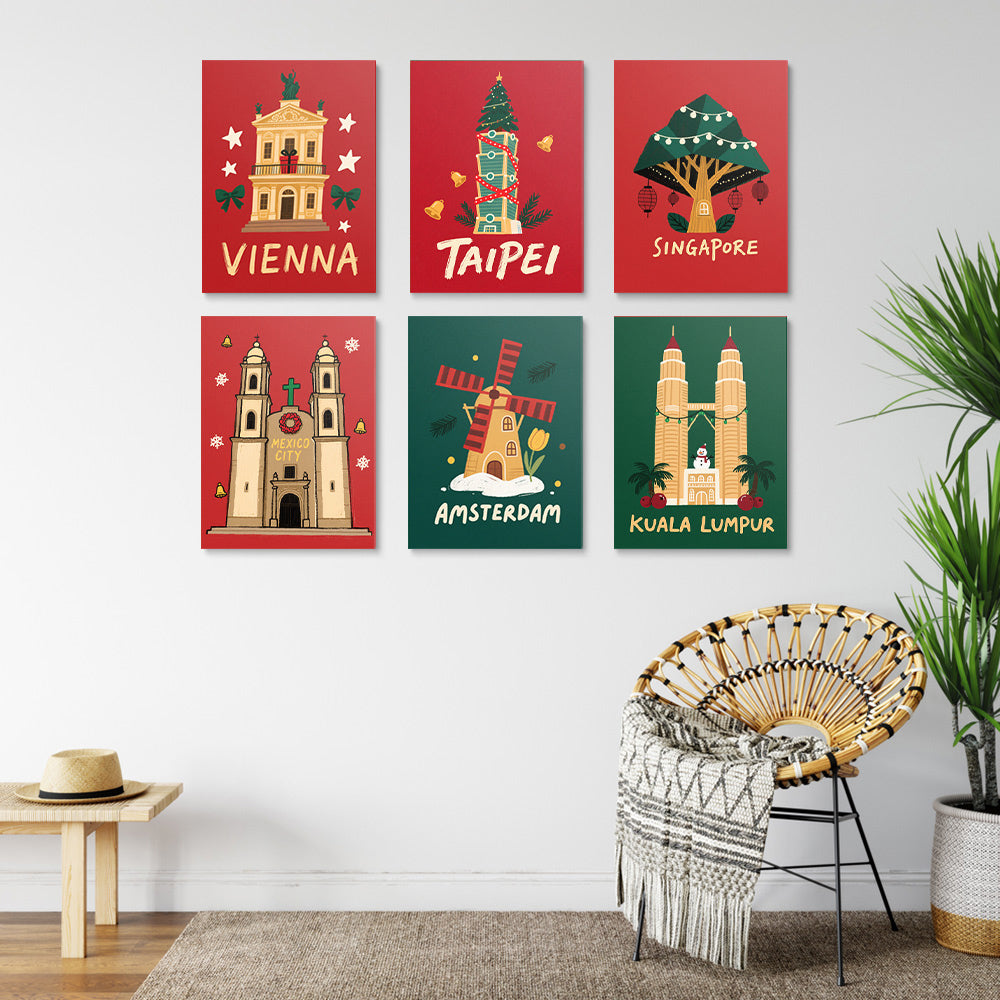 Celebración de Navidad en Lugares Conocidos Mundiales 6 Partes Mini Pintar por Números