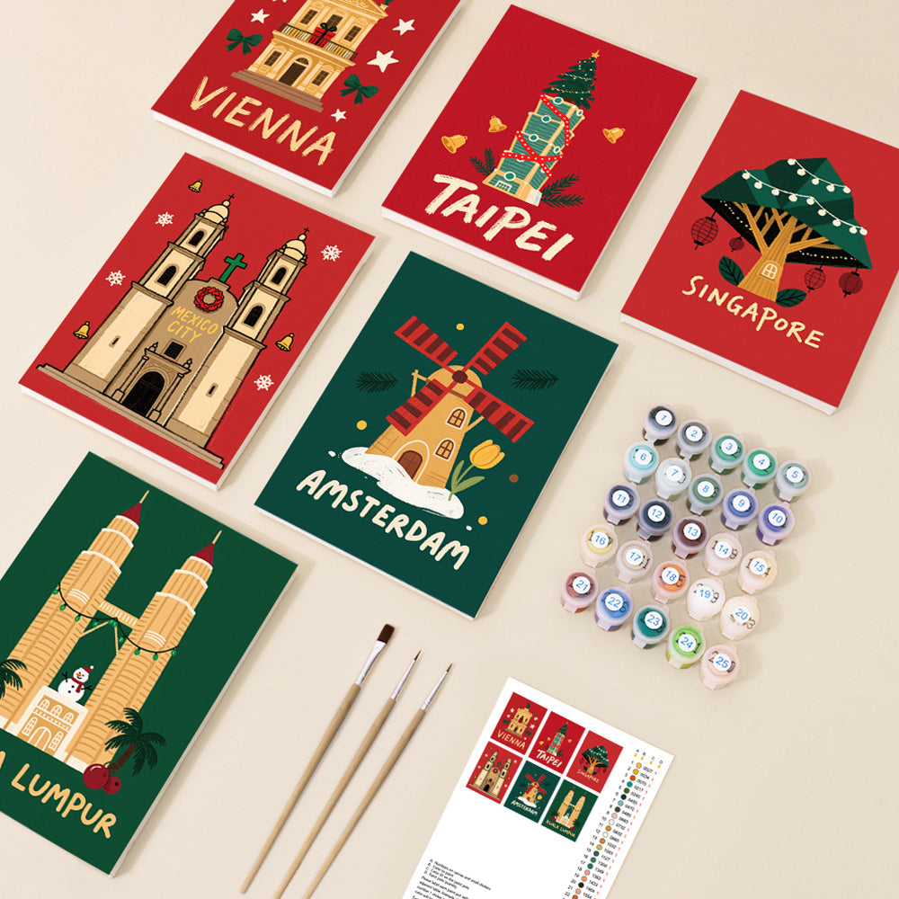 Celebración de Navidad en Lugares Conocidos Mundiales 6 Partes Mini Pintar por Números