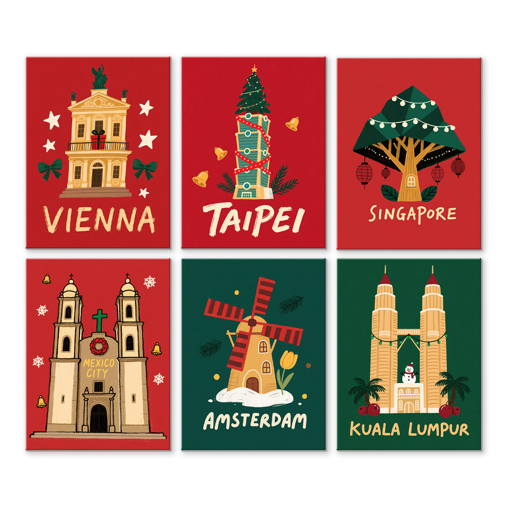 Celebración de Navidad en Lugares Conocidos Mundiales 6 Partes Mini Pintar por Números