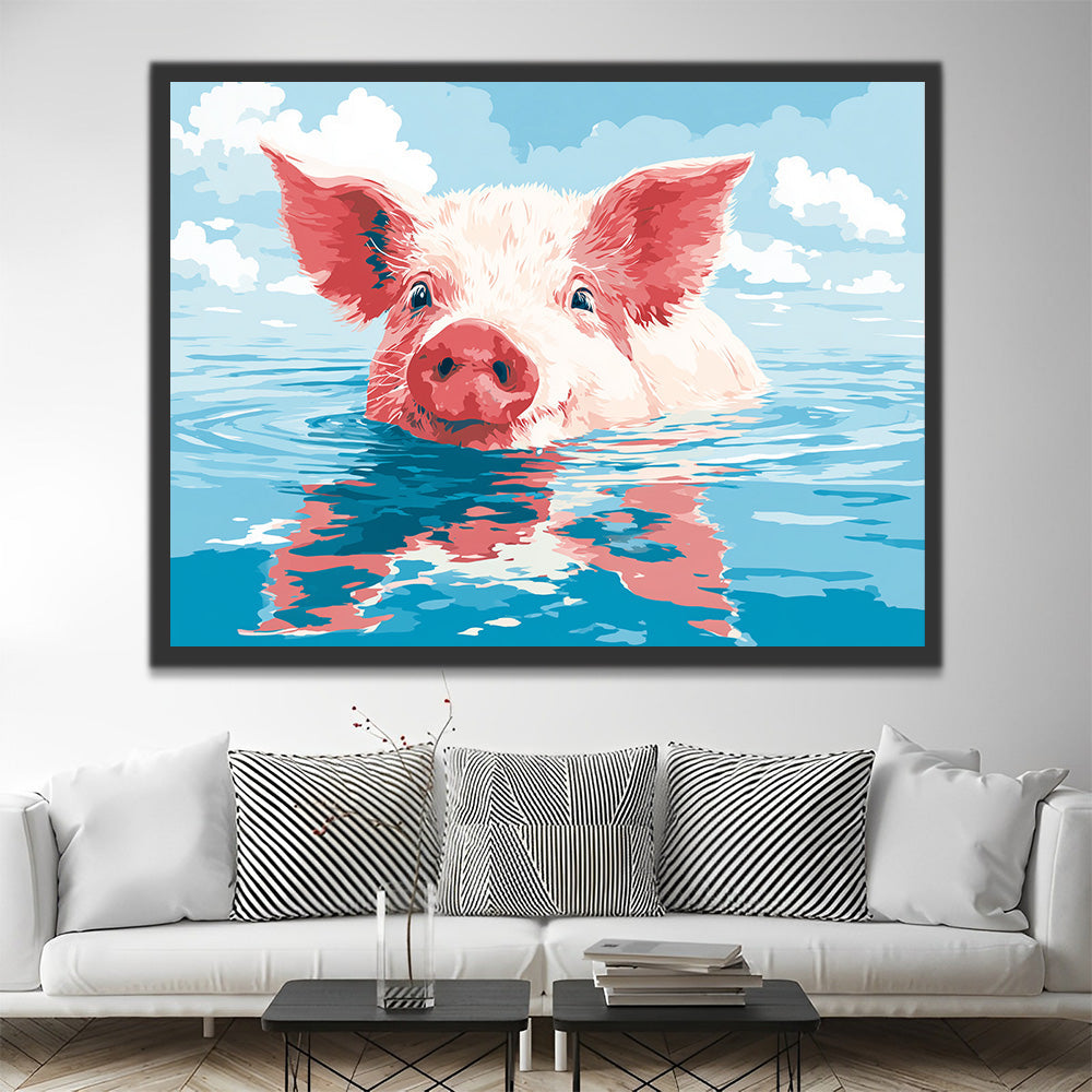 Cerdito Rosado Nadando en el Agua Pintar por Números