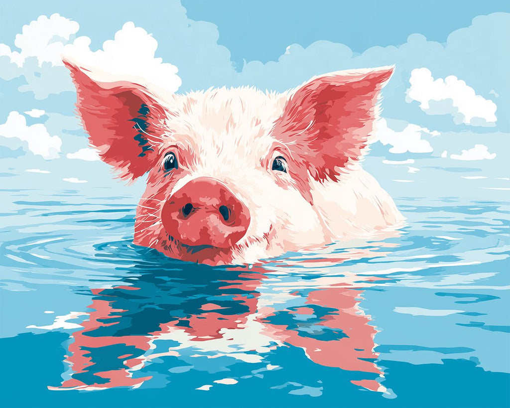 Cerdito Rosado Nadando en el Agua Pintar por Números