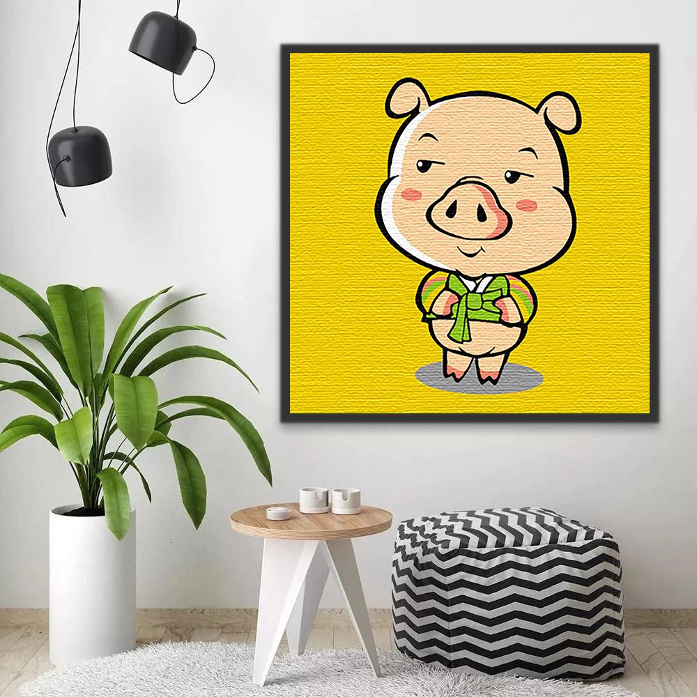 Cerdo Pequeño en el Fondo Amarillo Pintar por Números Niños