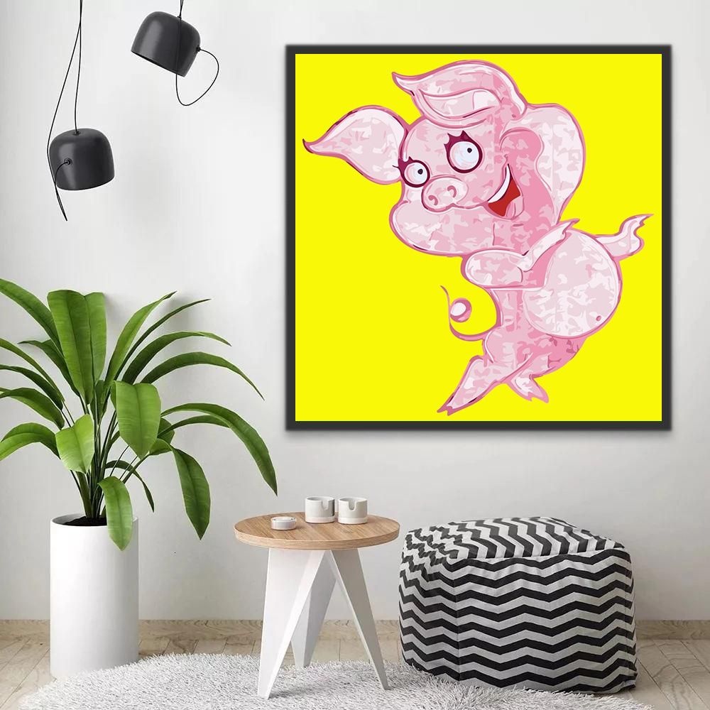Cerdo Rosado en el Fondo Amarillo Pintar por Números Niños