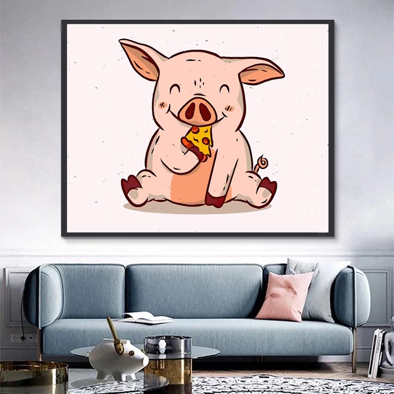 Cerdo Rosado Lindo Comiendo Pizza Pintar por Números Niños