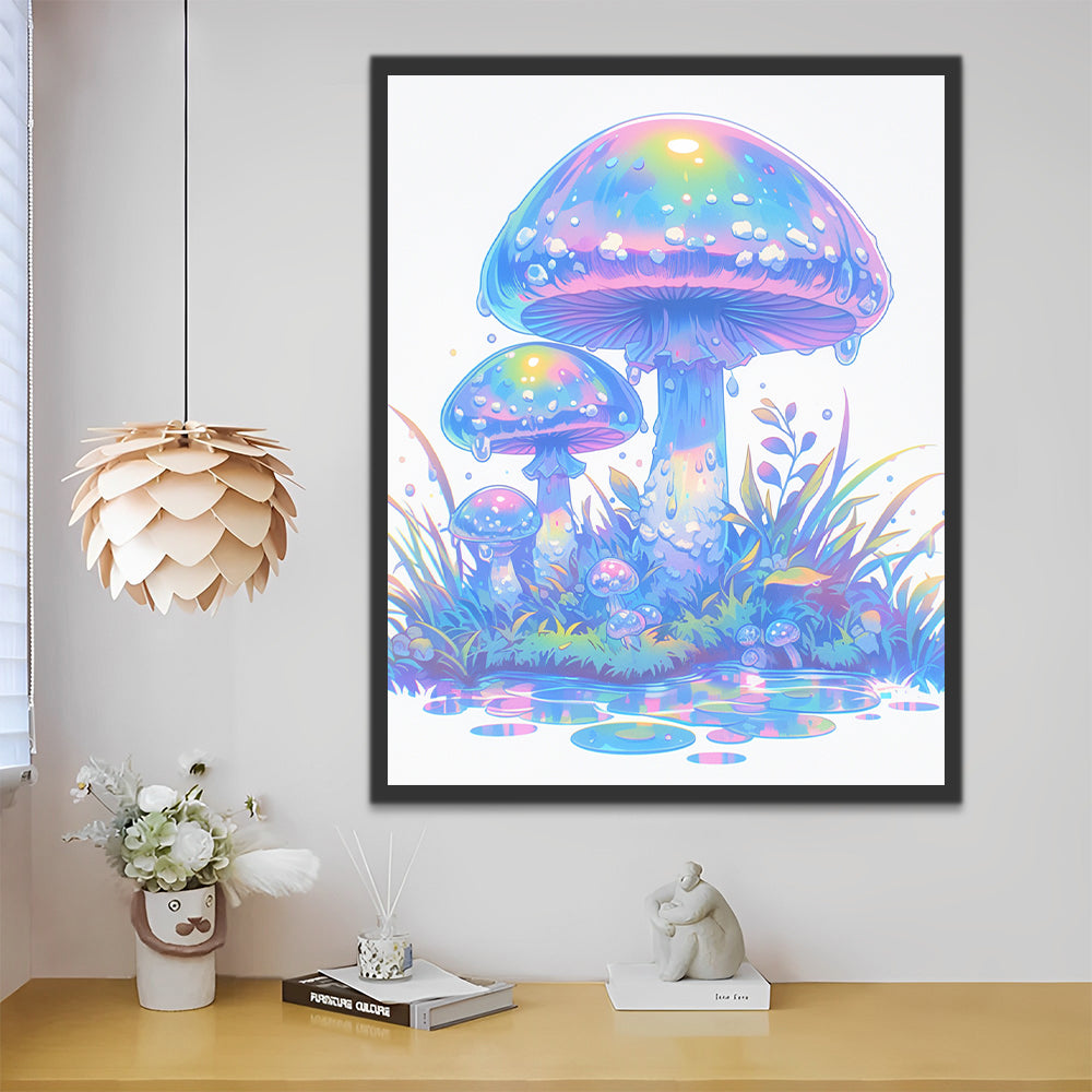 Champiñón Hermoso Colorido con Gotas de Agua Pintar por Números