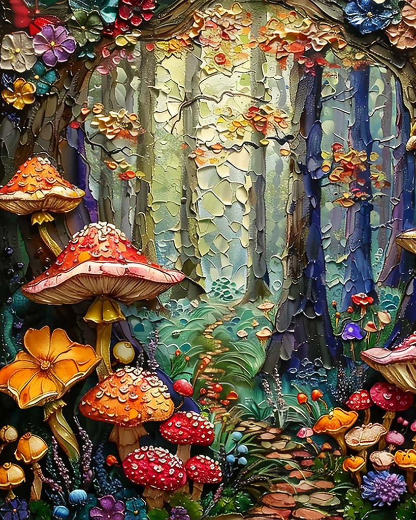 Champiñón y Flores en el Bosque Pintar por Números