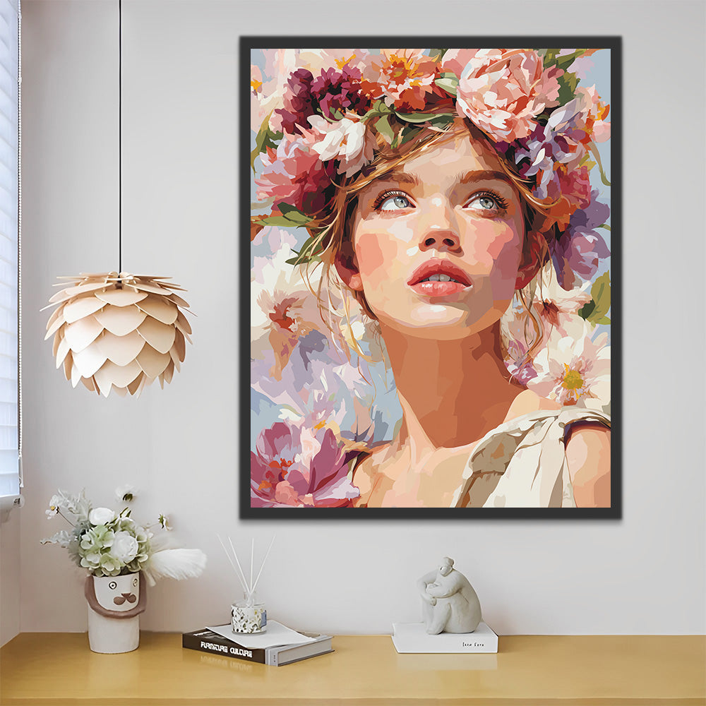 Chica con Corona de Flores Pintar por Números