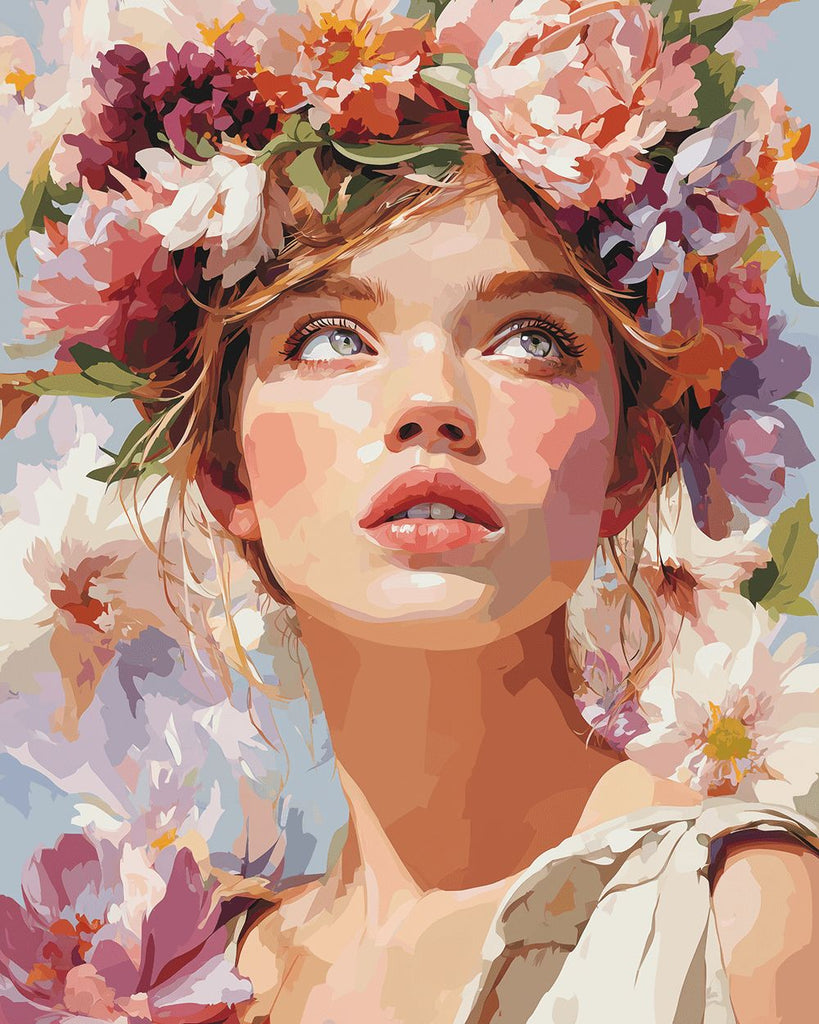 Chica con Corona de Flores Pintar por Números