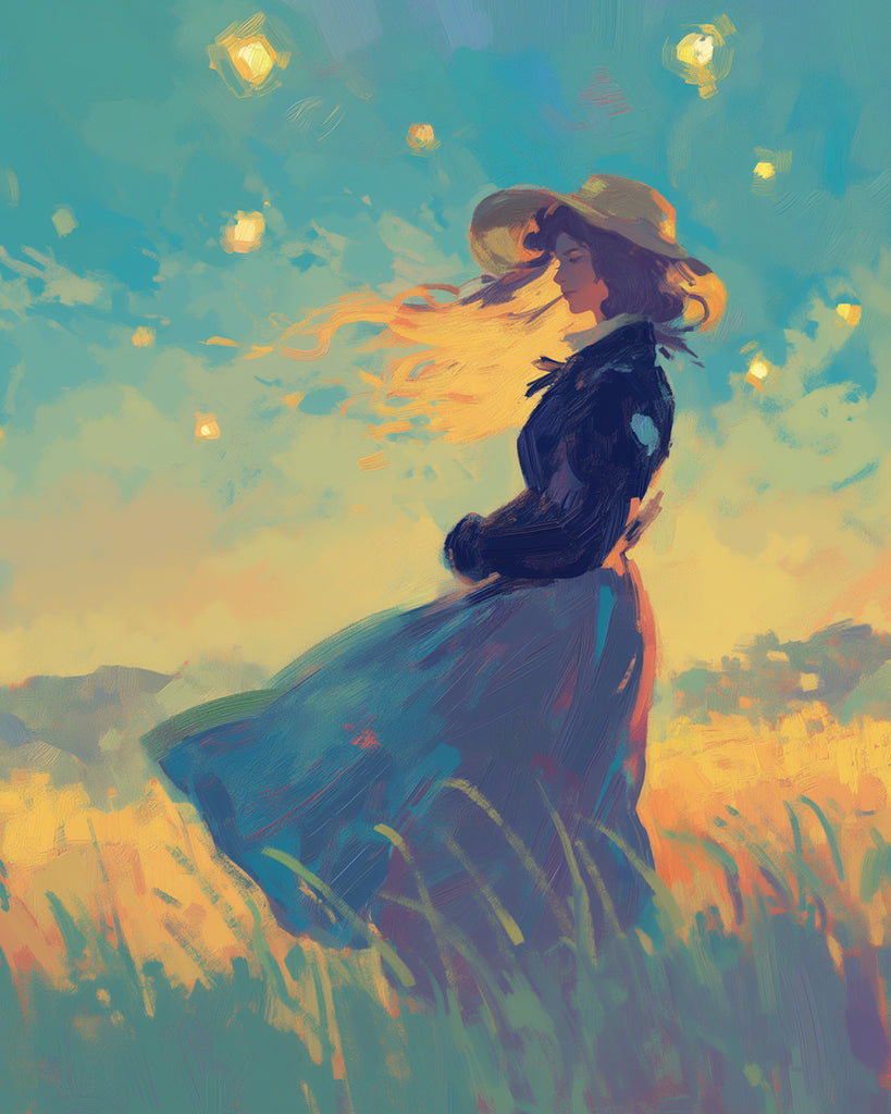 Chica con Sombrero en el Campo de Montaña Mirando Lejos Pintar por Números