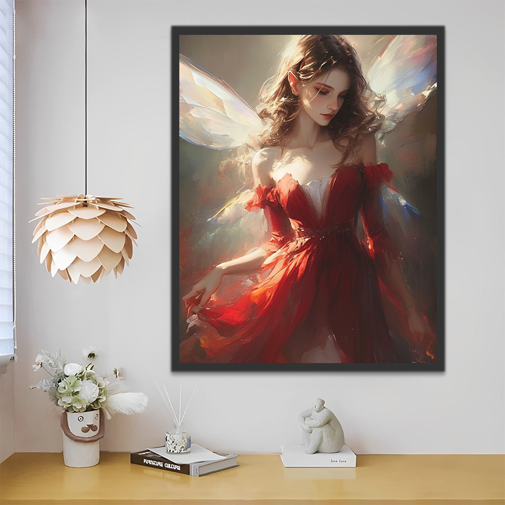 Chica de Vestido Rojo con Alas Hermosas Pintar por Números