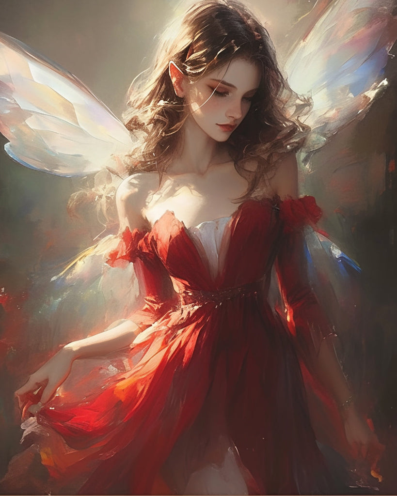 Chica de Vestido Rojo con Alas Hermosas Pintar por Números