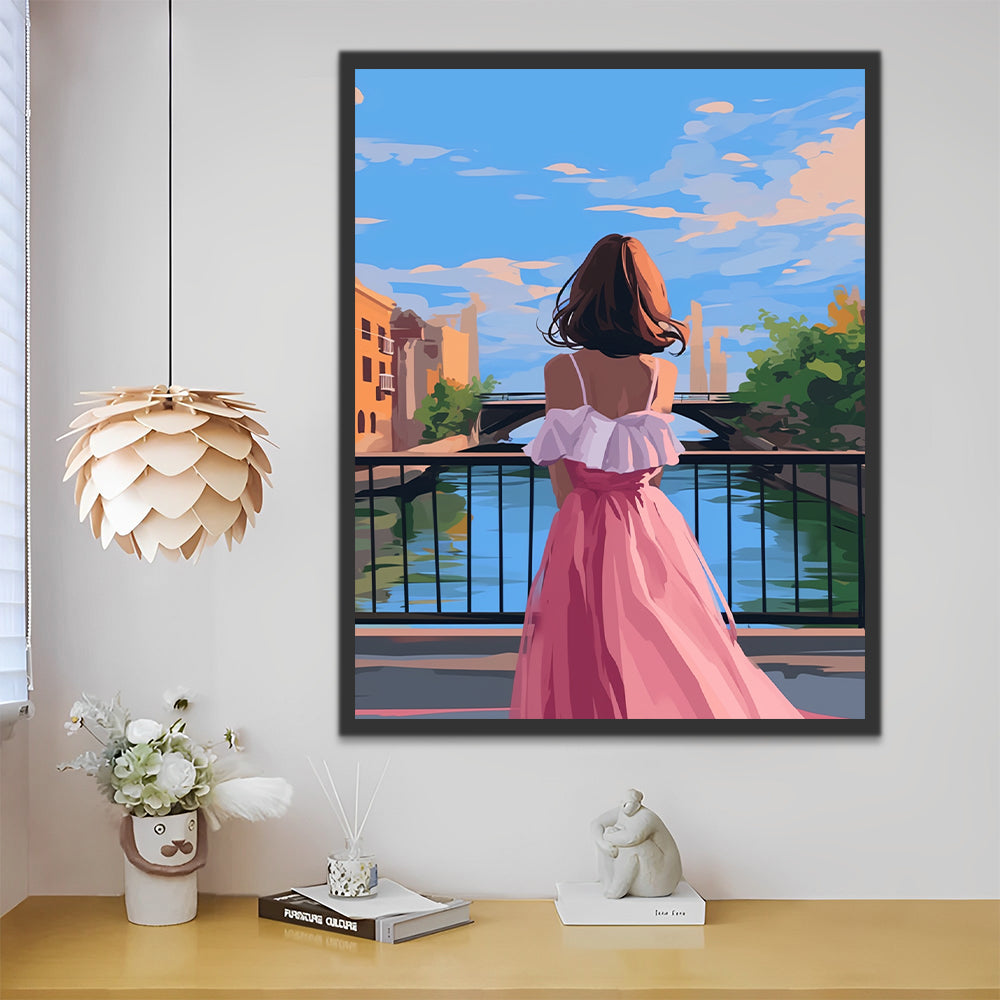 Chica Disfrutando Paisaje Urbano Pintar por Números