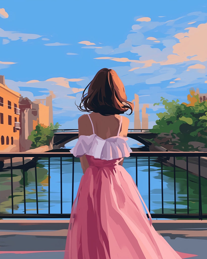 Chica Disfrutando Paisaje Urbano Pintar por Números