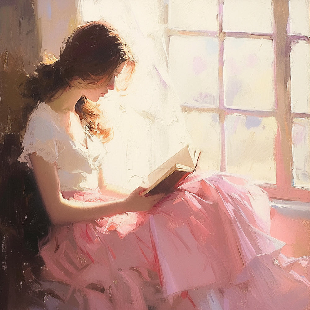 Chica Leyendo un Libro sobre el Alféizar Pintar por Números