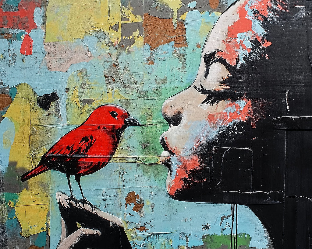 Chica Mirando un Pájaro Rojo sobre Su Mano Pintar por Números