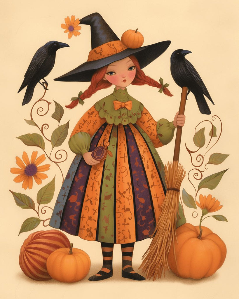 Chica Vestida de Bruja en Halloween Pintar por Números