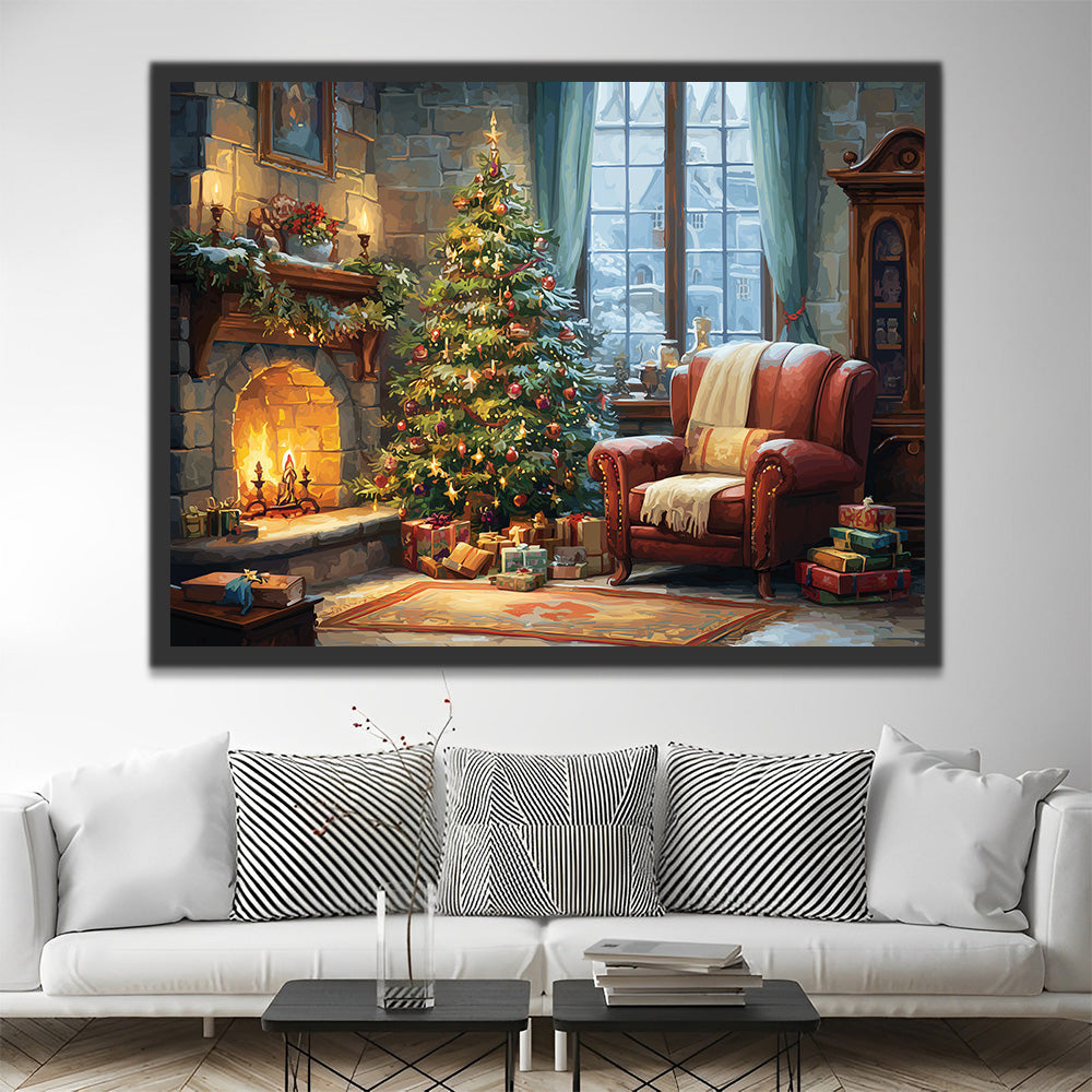 Chimenea Cálida y Árbol de Navidad Pintar por Números