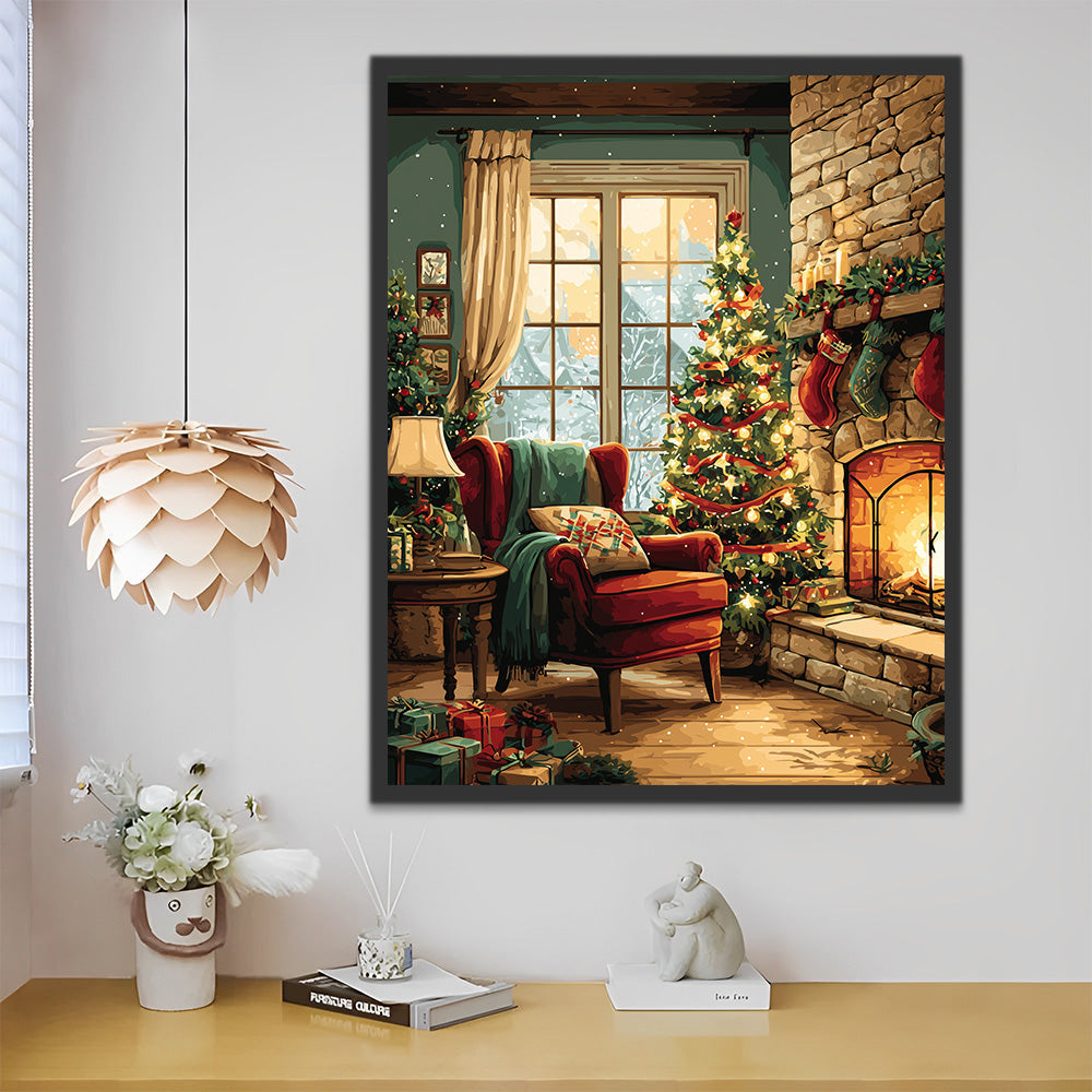Chimenea junto al Árbol de Navidad Pintar por Números