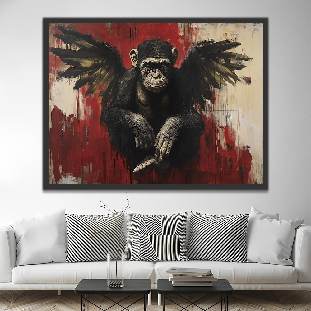 Chimpancé con Alas Negras y Fondo Rojo Pintar por Números