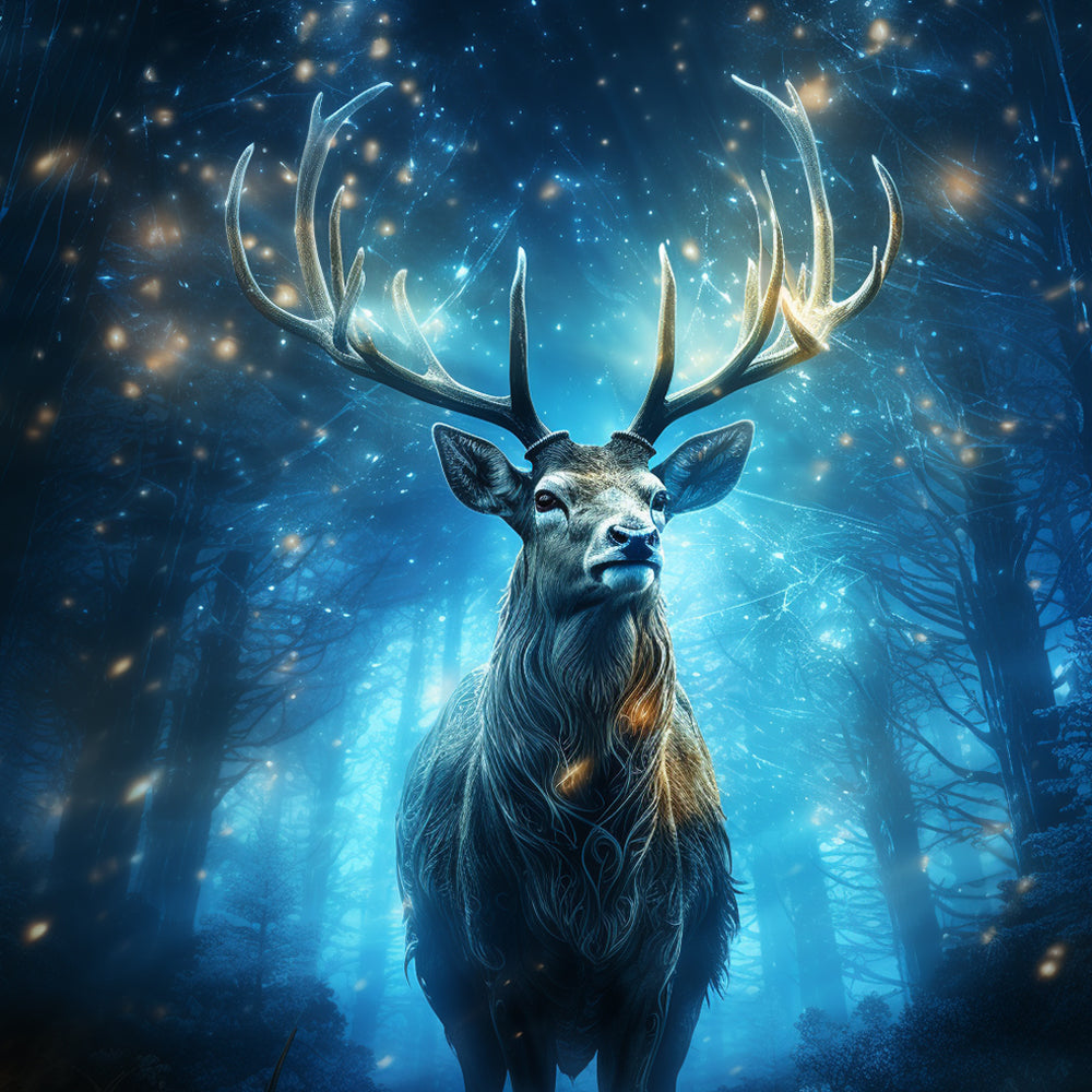 Ciervo Mirando Cielo Estrellado en Bosque Pintar por Números