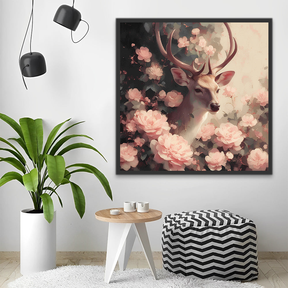 Ciervo Rodeado de Flores Rosadas Pintar por Números