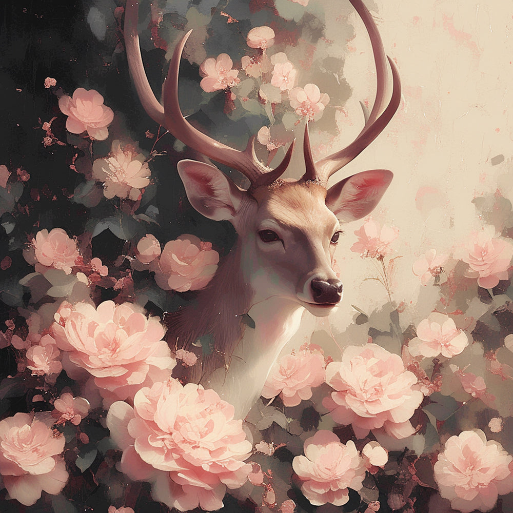 Ciervo Rodeado de Flores Rosadas Pintar por Números