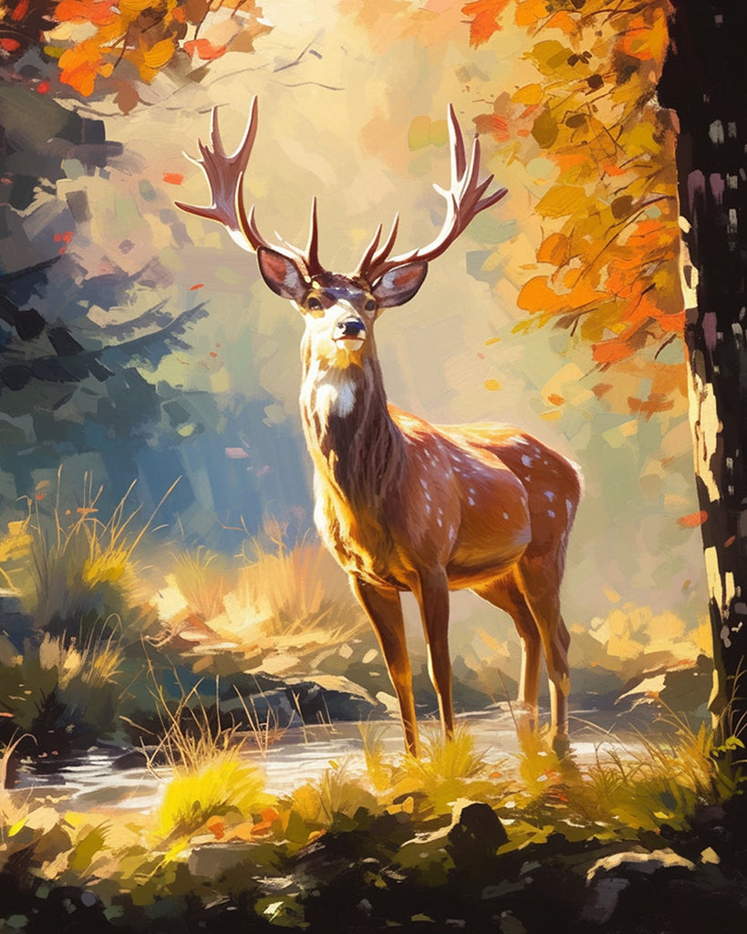 Ciervo Sika al Sol en Bosque de Otoño Pintar por Números