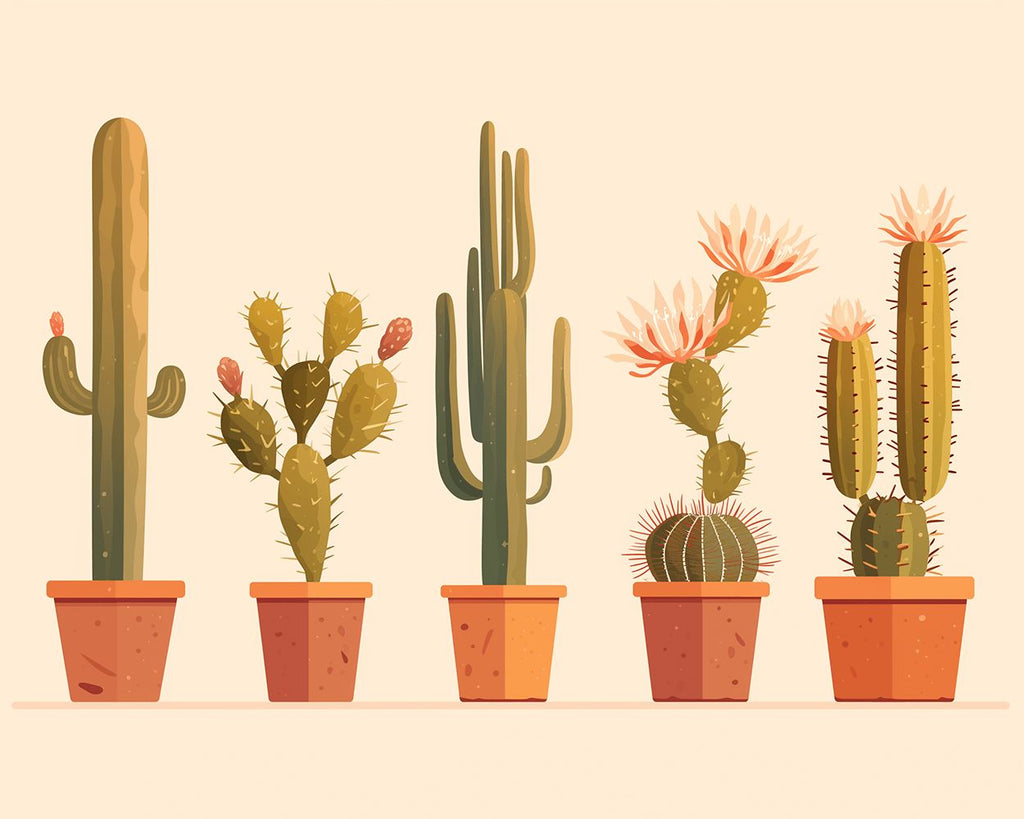 Cinco Macetas de Cacto Pintar por Números