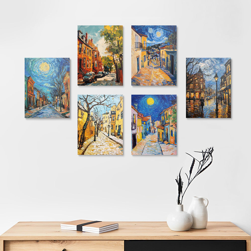 Ciudad al Estilo de Van Gogh 6 Partes Mini Pintar por Números