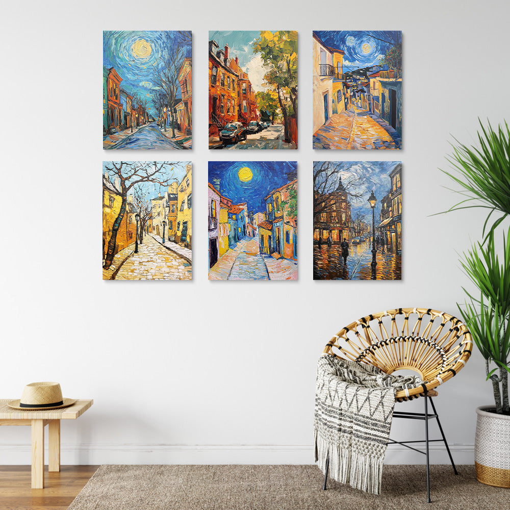 Ciudad al Estilo de Van Gogh 6 Partes Mini Pintar por Números