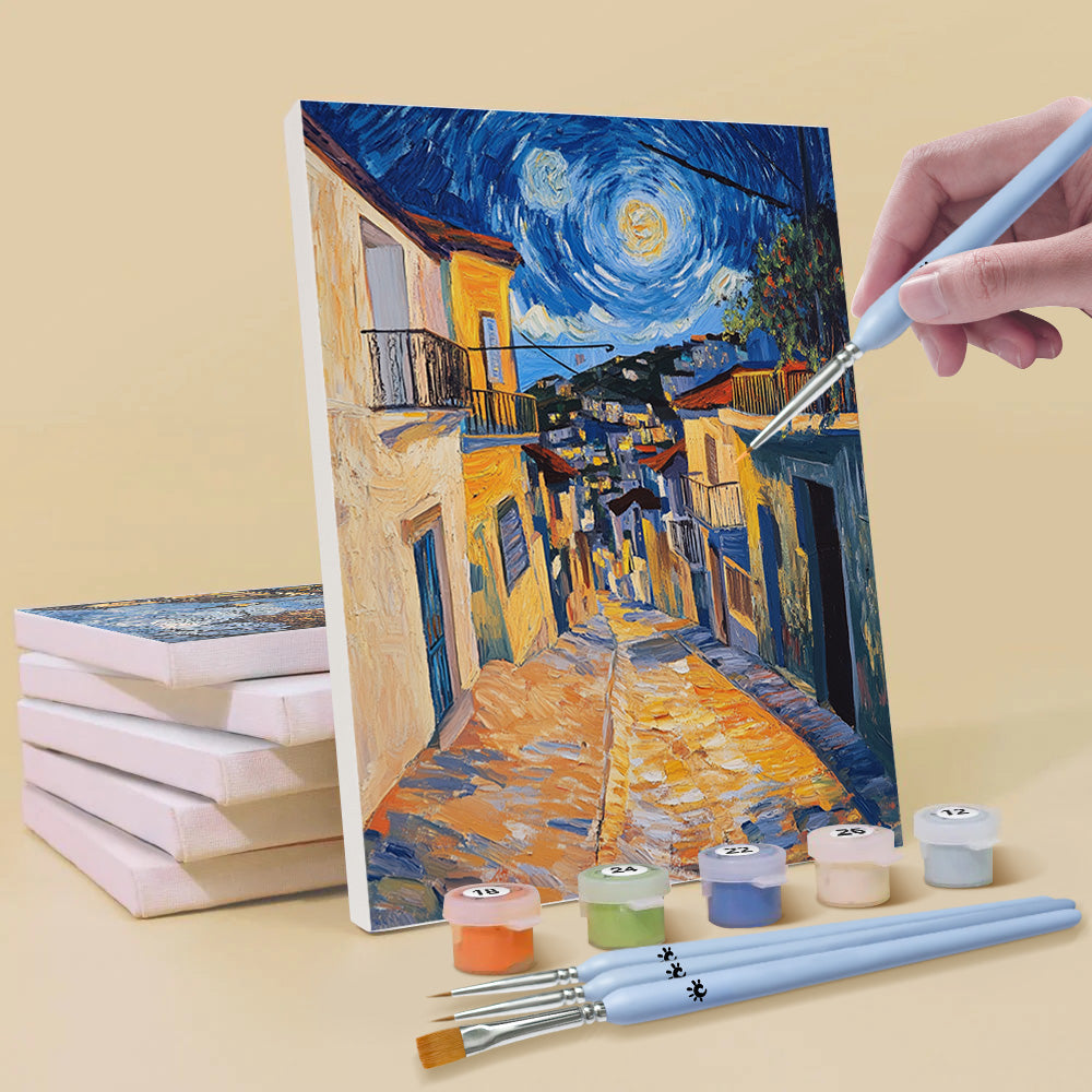 Ciudad al Estilo de Van Gogh 6 Partes Mini Pintar por Números