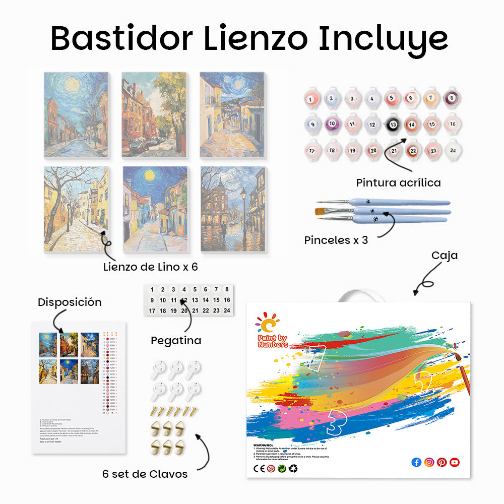 Ciudad al Estilo de Van Gogh 6 Partes Mini Pintar por Números