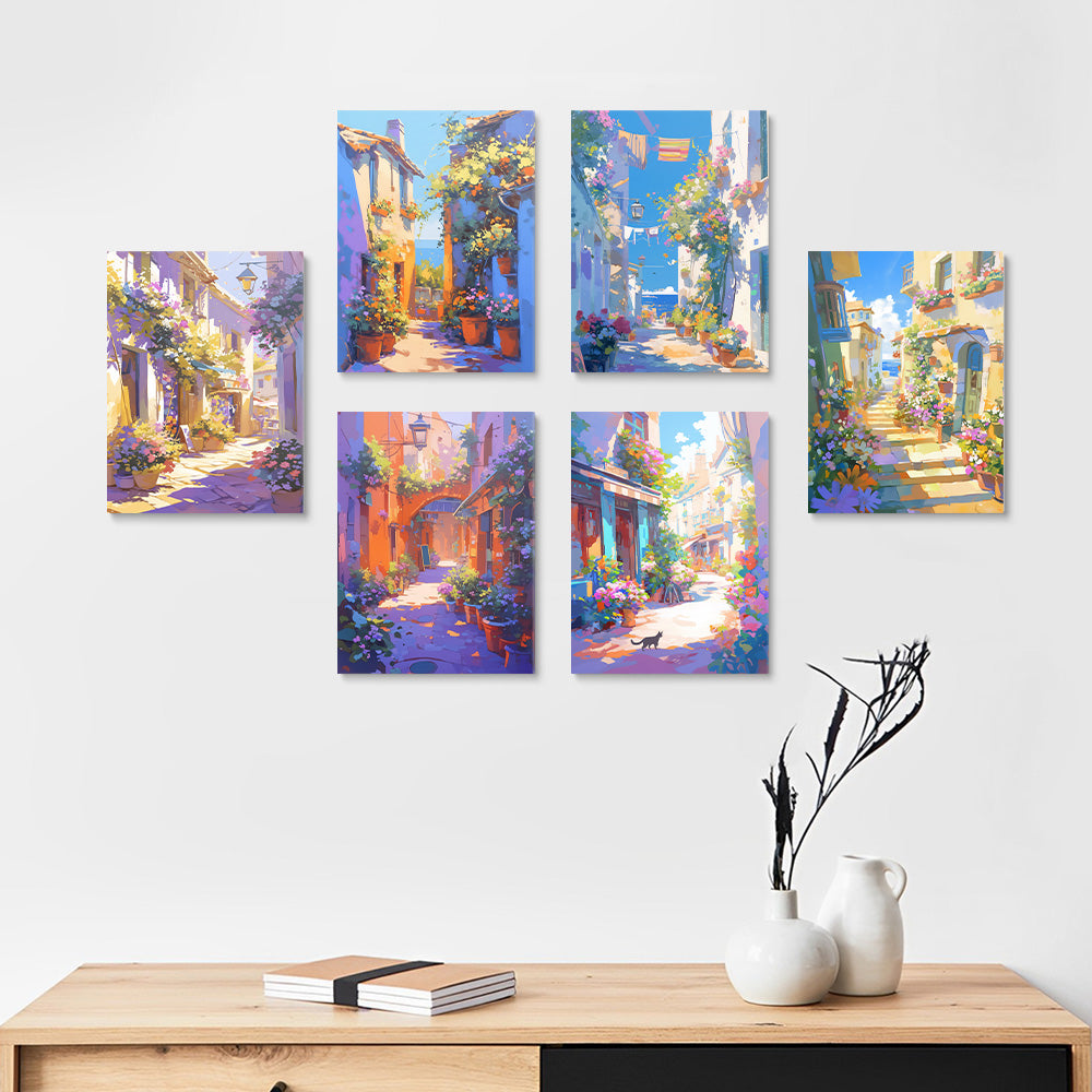 Ciudad Europea al Sol Brillante 6 Partes Mini Pintar por Números