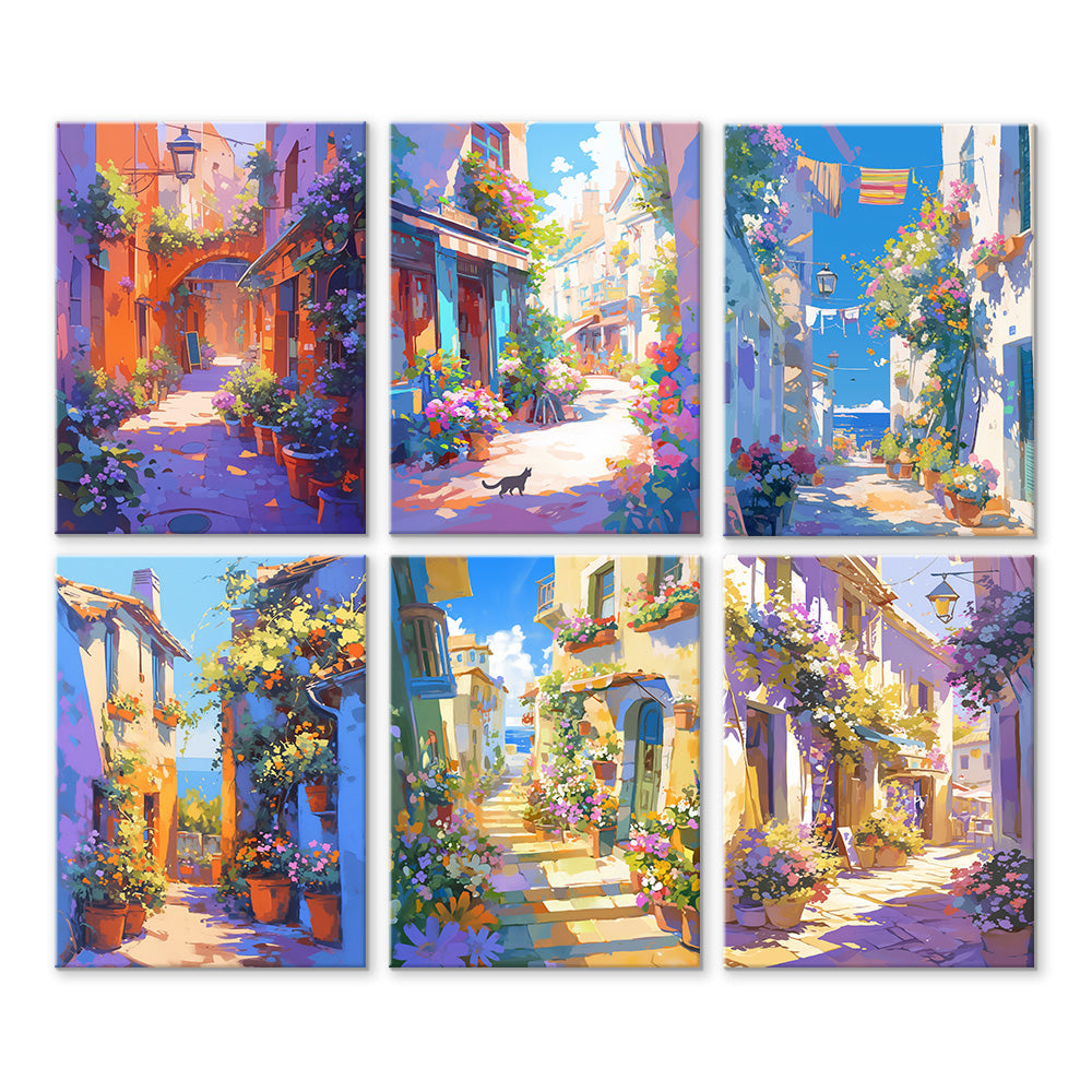 Ciudad Europea al Sol Brillante 6 Partes Mini Pintar por Números