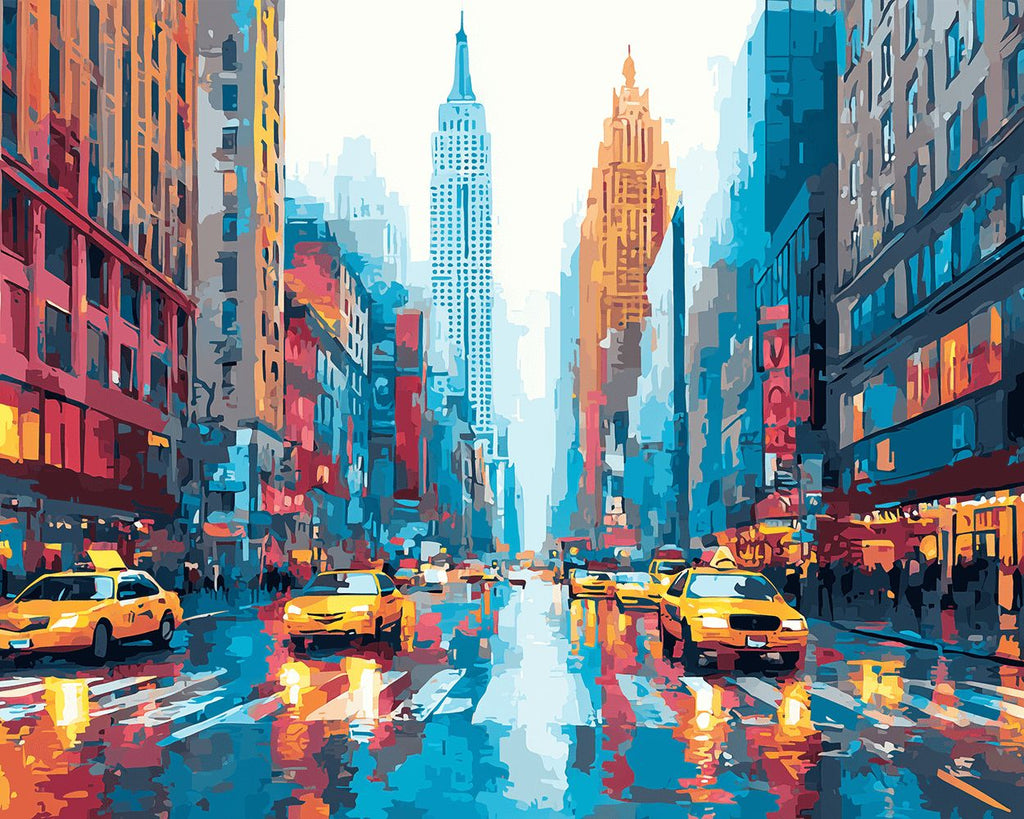 Ciudad Moderna y Taxi en la Lluvia Pintar por Números