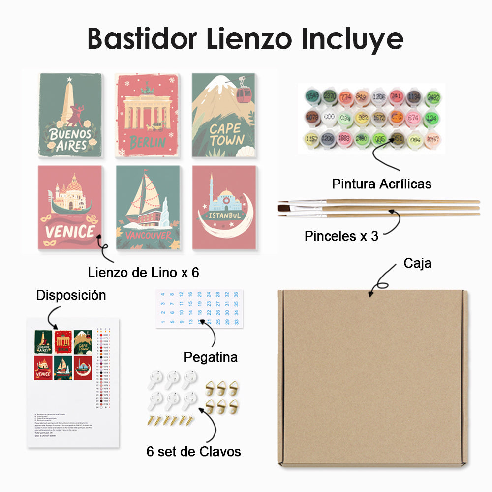 Ciudades del Mundo en Navidad 6 Partes Mini Pintar por Números