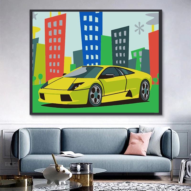 Coche Verde y Edificios Pintar por Números Niños